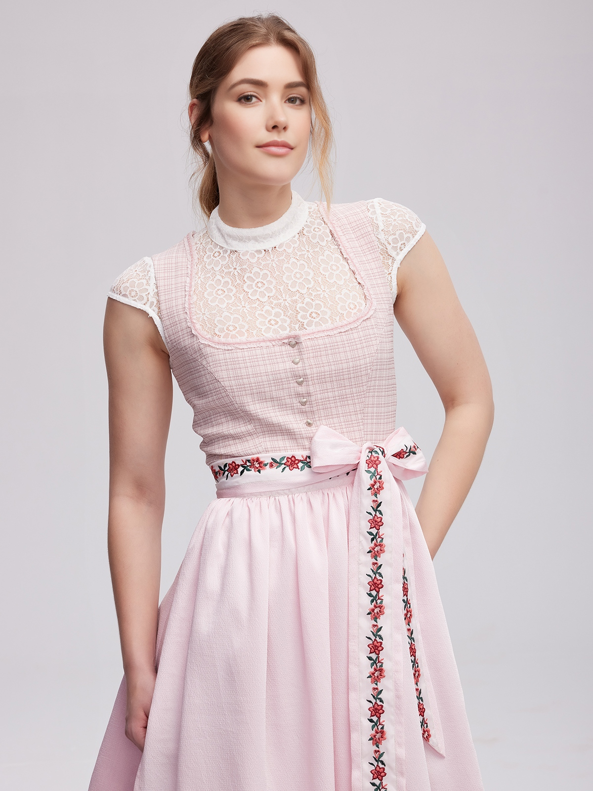 Dirndlbluse Langarm mit V-Ausschnitt in Rosa
