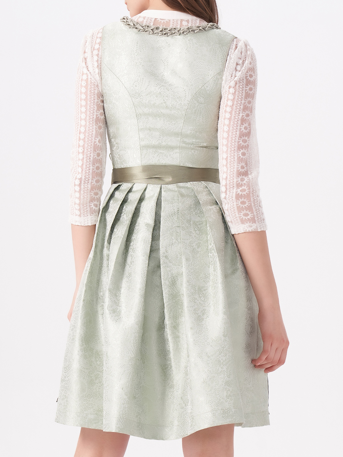 Beige Dirndl mit grüner Schürze