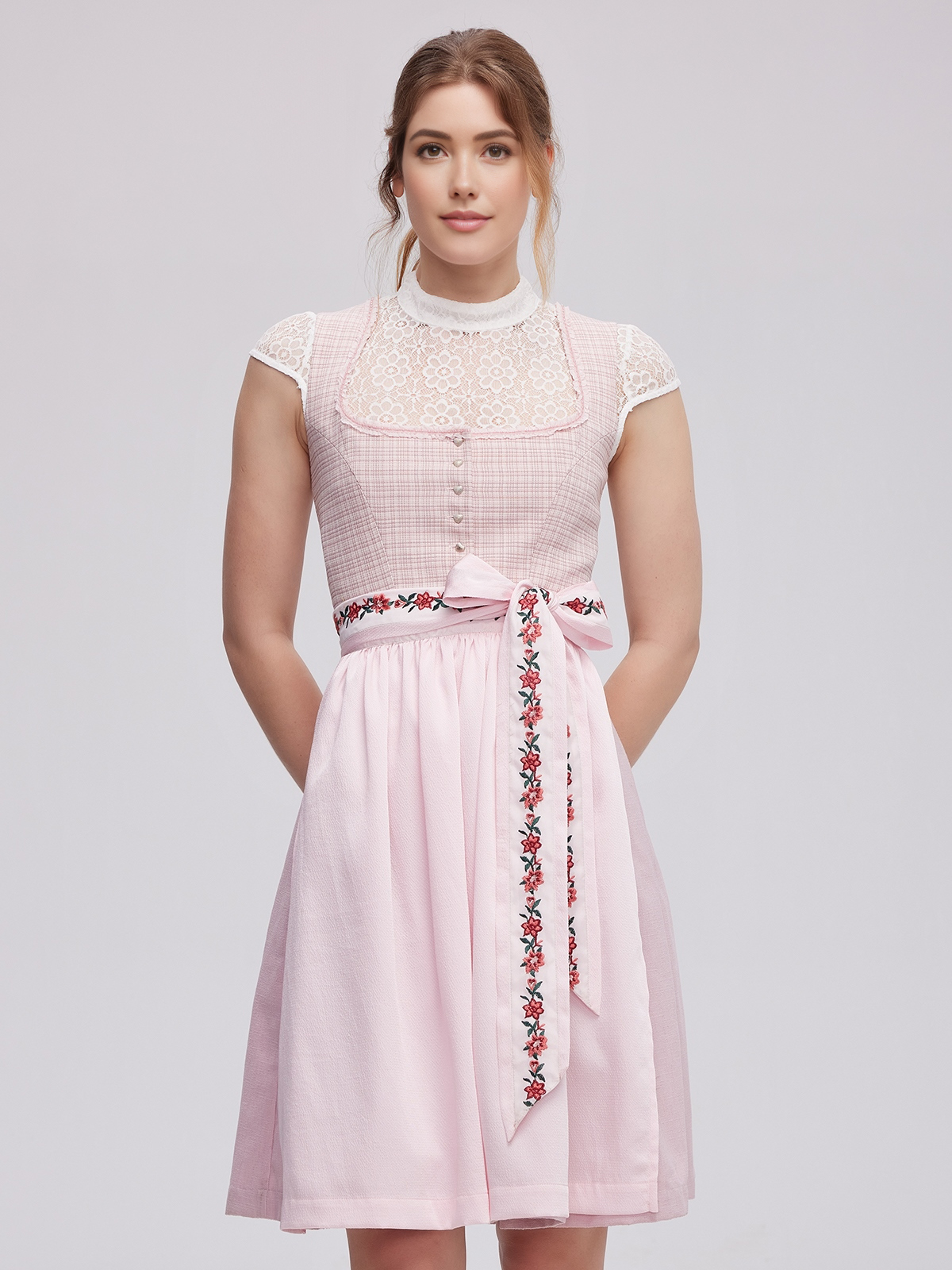 Dirndlbluse halbarm Spitze in Rosa