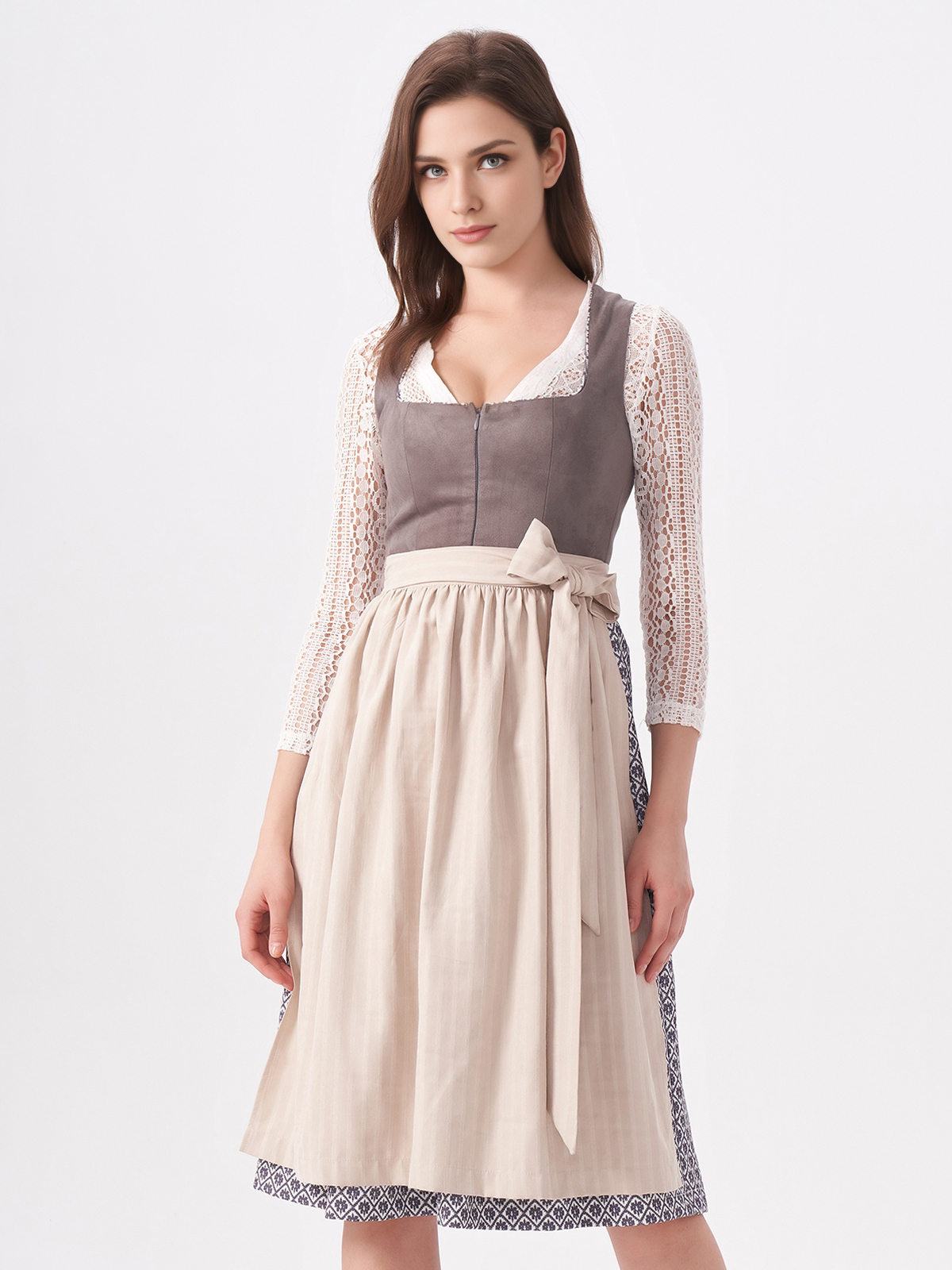 Dirndlbluse in dunkelgrün mit grauem Dirndl